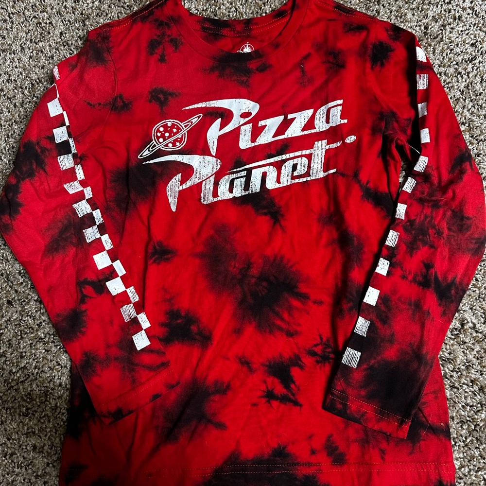 Disney Red and Black Tie-Dye Pizza Planet Shirt